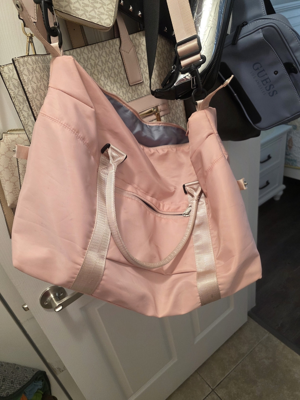 Soft Pink Travel Tote Bag with Satin Strap